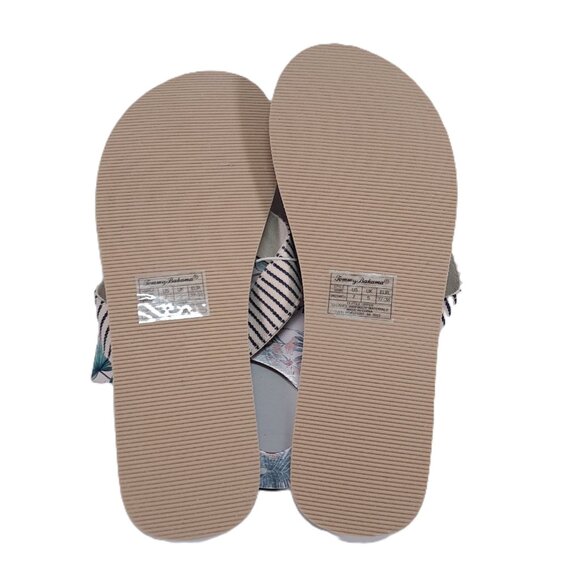 NWT Tommy Bahama Speedwell Sandals Women 7 Tan White with Blue Stripe Flip Flops - Picture 3 of 4